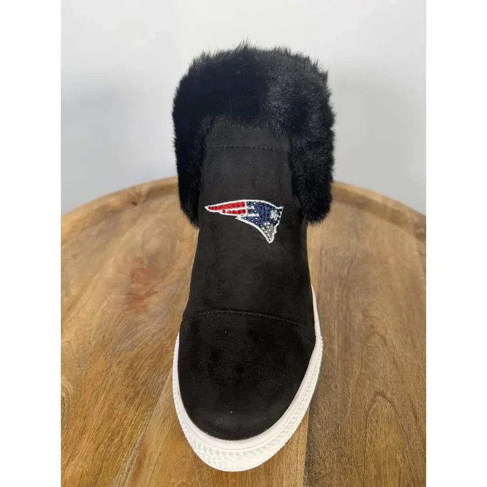 New England Patriots Faux Fur Wedge Sneaker Boot Black US 8 / EU 39 NWB - Picture 6 of 9
